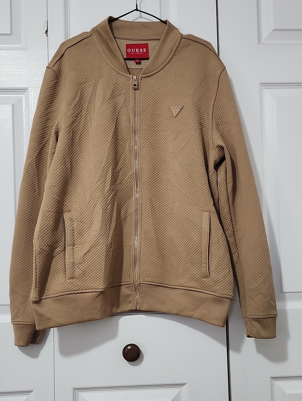GUESS Men's Beige Quilted Bomber Jacket